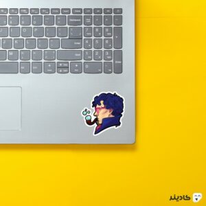 استیکر لپ تاپ پوستر ابی رنگ شرلوک روی لپتاپ