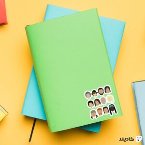 استیکر لپ تاپ پوستر رنگی شخصیت های سریال روی دفترچه