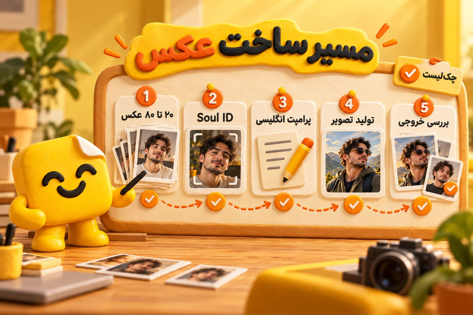 مسیر ساخت عکس با هوش مصنوعی در ۵ قدم: ۲۰ تا ۸۰ عکس، Soul ID، پرامپت انگلیسی، تولید تصویر و بررسی خروجی