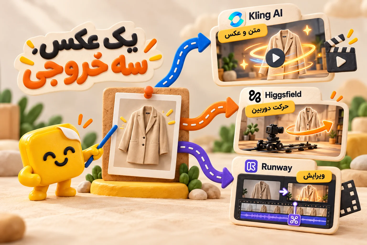 یک عکس کت و سه خروجی متفاوت؛ ویدیو از عکس با Kling، حرکت دوربین با Higgsfield و ویرایش با Runway