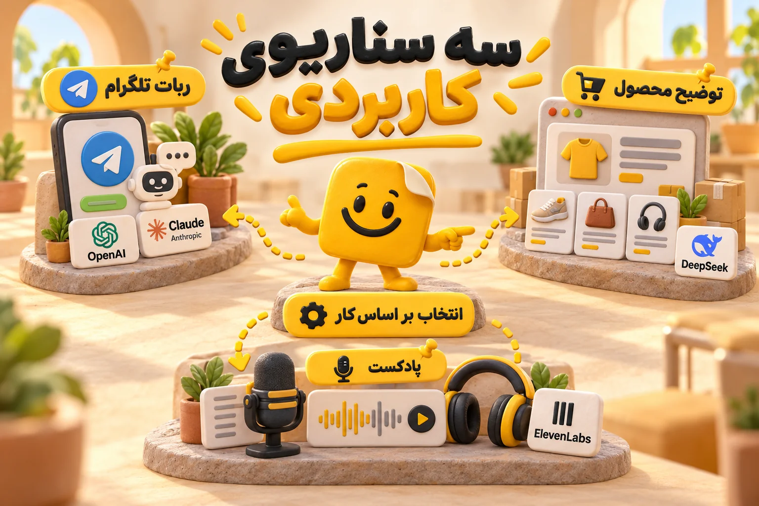 سه سناریوی کاربردی API؛ ربات تلگرام با OpenAI و Claude، توضیح محصول با DeepSeek و پادکست با ElevenLabs