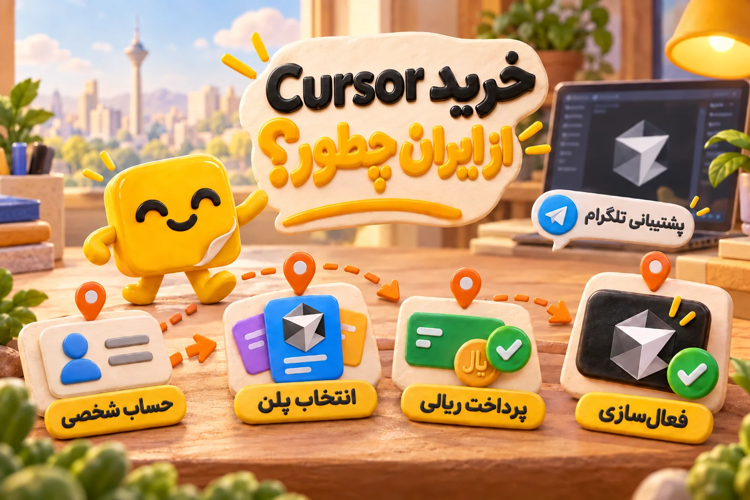 مراحل خرید Cursor از ایران: حساب شخصی، انتخاب پلن، پرداخت ریالی و فعالسازی با پشتیبانی تلگرام