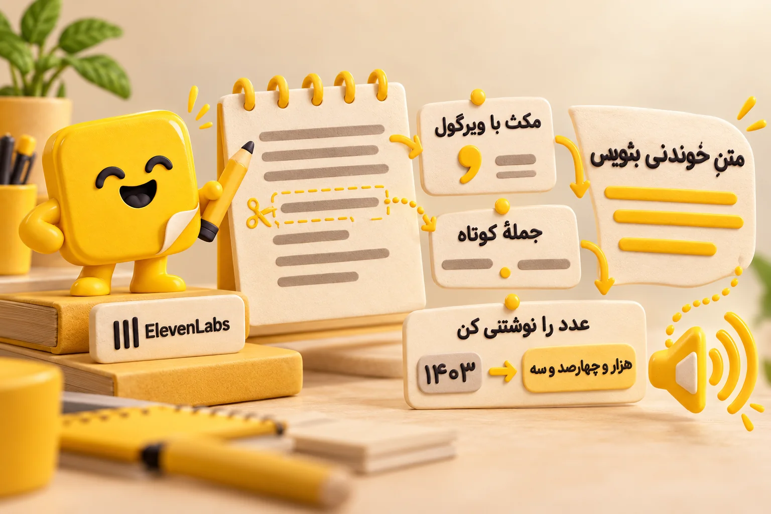 ترفندهای نوشتن متن فارسی برای ElevenLabs؛ مکث با ویرگول، جمله کوتاه و نوشتن عدد به حروف مثل ۱۴۰۳