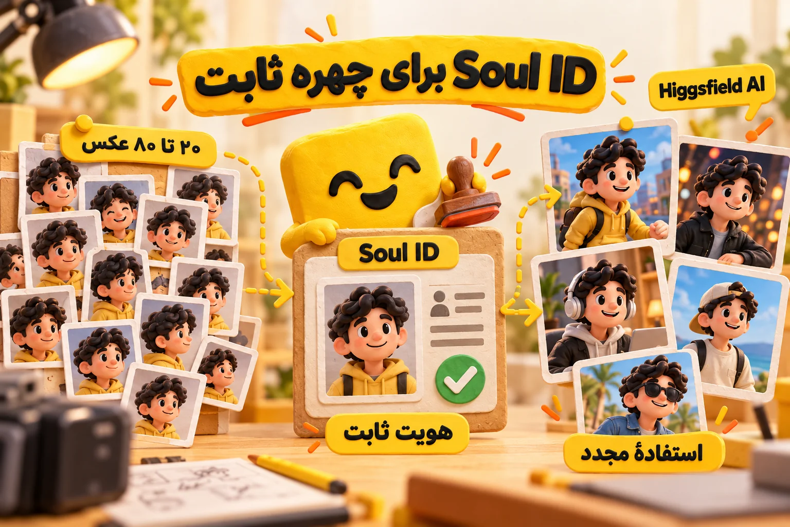 Soul ID در Higgsfield AI برای چهرهٔ ثابت؛ ۲۰ تا ۸۰ عکس به یک هویت ثابت و قابل استفادهٔ دوباره در صحنههای مختلف